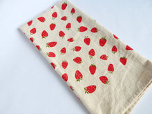 Strawberry Kitchen Towel, Handprinted Tea Towel, Berry Towel