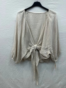 Cotton gauze tie bolero @18625_BoleroNoeud: Black