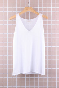 COTTON V-NECK TANK TOP: Beige / One size