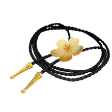 Gold Hibiscus Bolo Tie: White
