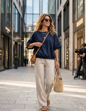 9558 Oversized linen tunic with elasticated hem: BEIGE