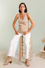 COTTON V-NECK TANK TOP: Beige / One size