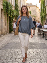 9558 Oversized linen tunic with elasticated hem: TAUPE