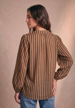 Women's cotton blouse V-neck puff sleeves striped: Vert / TAILLE STANDARD (36-42 / S-XL)