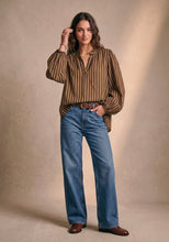 Women's cotton blouse V-neck puff sleeves striped: Violet / STANDARD SIZE (36-42 / S-XL)