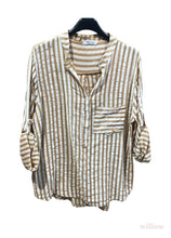 Oversized cotton shirt with striped print: Khaki