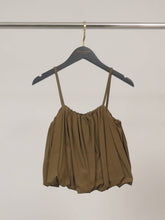 Cropped cotton-blend puff top with thin straps TDM58026: Khaki