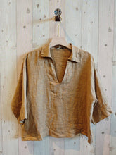 Ref-12104 100% LINEN BLOUSE: CAMEL