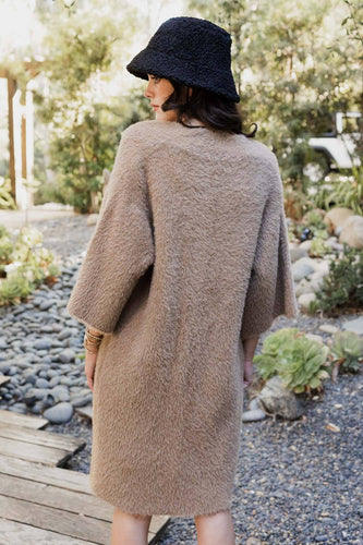 Luxe Winter Faux Mohair Knit Cardigan : Taupe