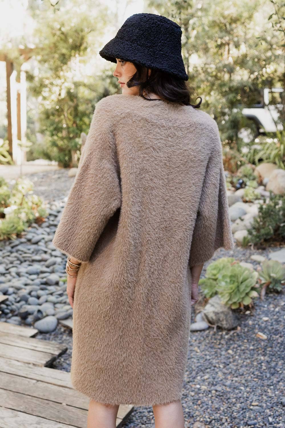 Luxe Winter Faux Mohair Knit Cardigan : Taupe