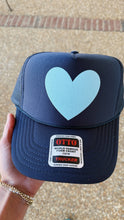 Happy Heart Trucker Hat: Cool blue + yellow