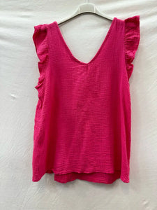 Cotton Gauze Flutter Sleeve Top One Size