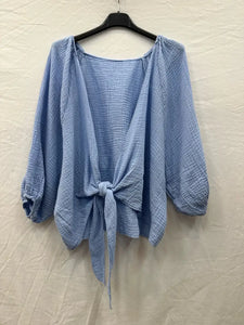 Cotton gauze tie bolero One Size