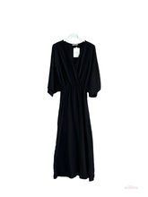 Empire cotton gauze double-breasted long dress #5142A: Navy