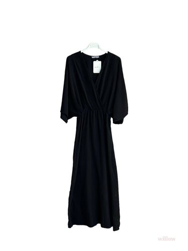 Empire cotton gauze double-breasted long dress #5142A: Black