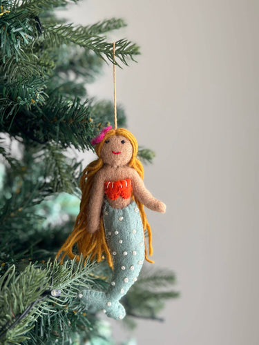 Felt Blond Mermaid Ornament: Blue
