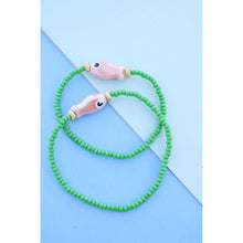 The Little Fish Beaded Bracelet: Green & Peach