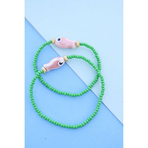 The Little Fish Beaded Bracelet: Green & Peach