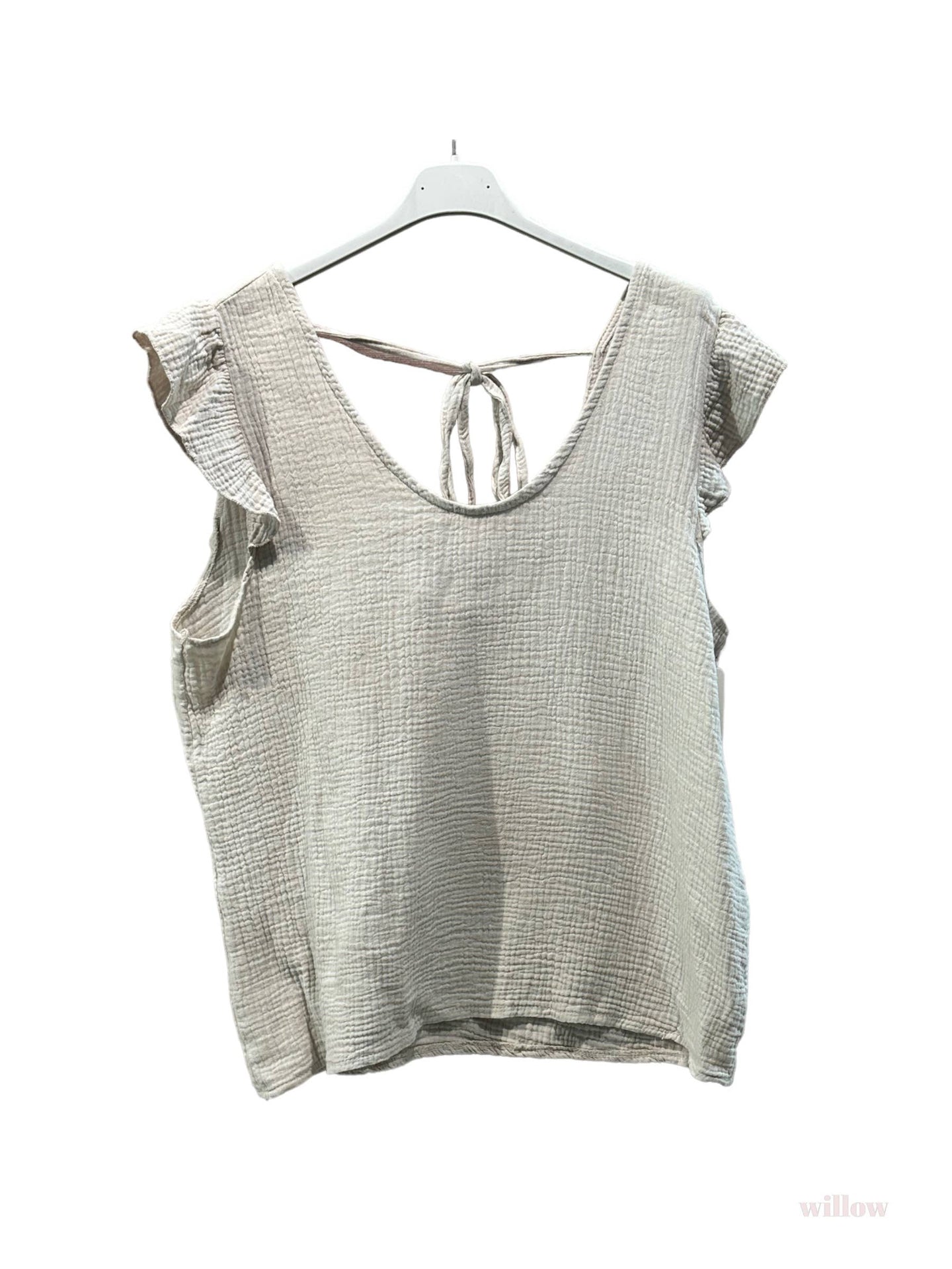 Shoulder Cotton Gauze tank top: Beige