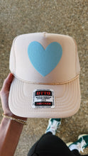 Happy Heart Trucker Hat: Navy + light blue