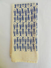 Fish Kitchen Towel, Handprinted Tea Towel, Coastal Towel: Dark Blue on Natural