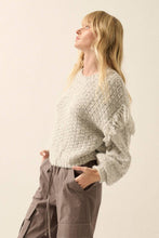 Multicolor Bishop Sleeve Fringe Sweater: S / HEATHER GREY