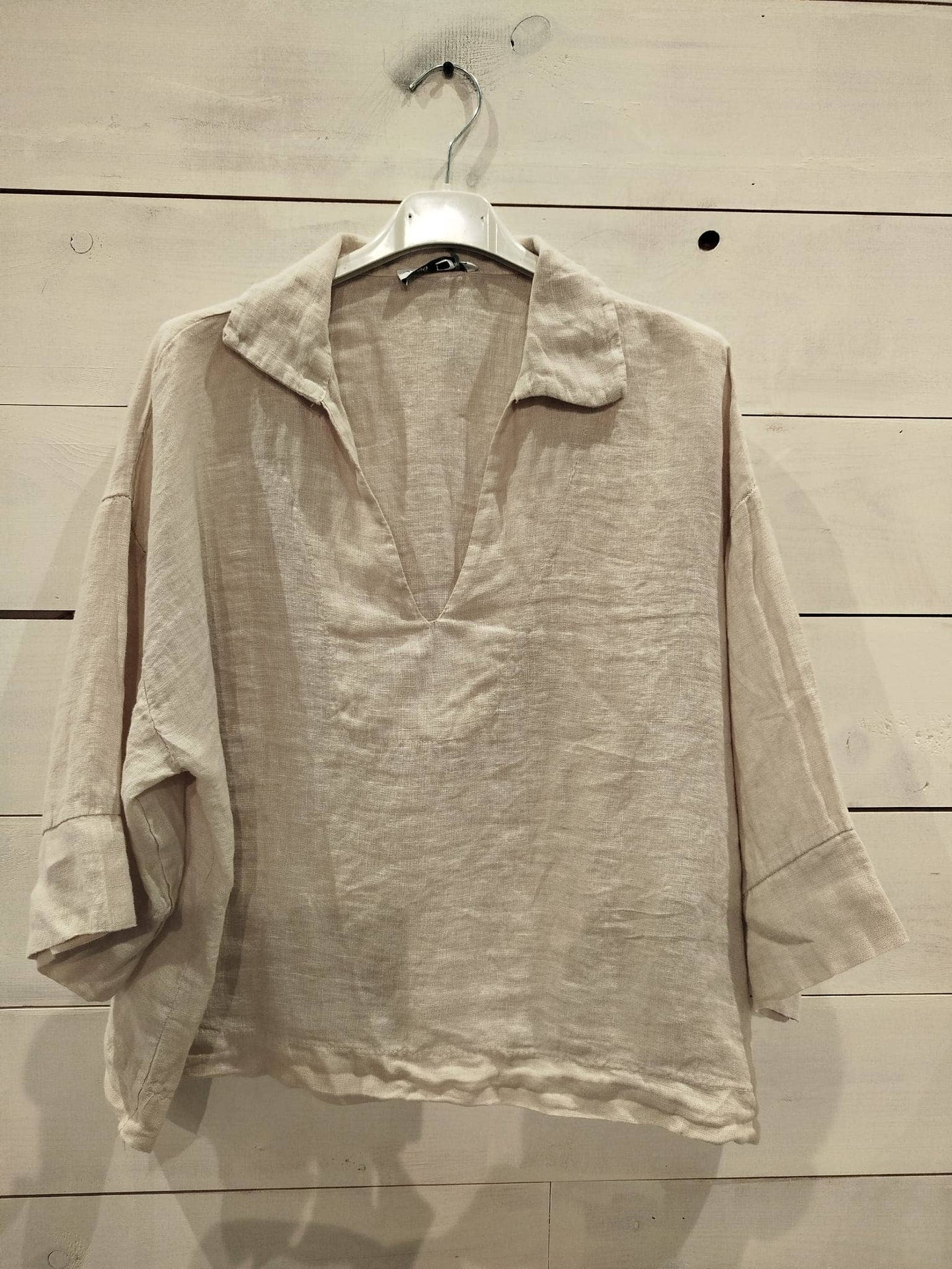 Simple Collar Linen Shirt - Natural