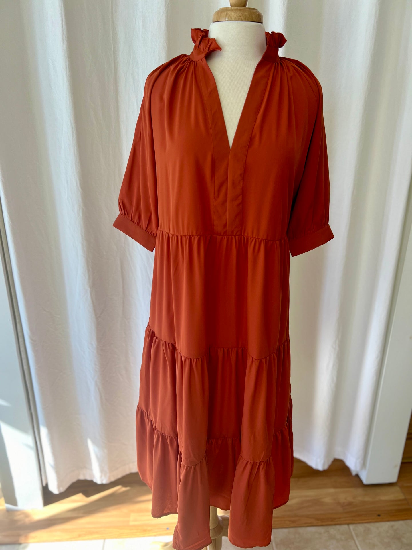 Solid Midi Dress- Rust