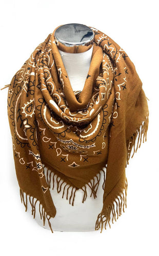 Bandana Scarf with Fringe : Camel