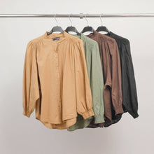 Gathered Collar Blouse : Khaki Green / One Size