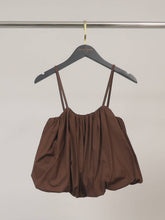 Cropped cotton-blend puff top with thin straps TDM58026: Marron