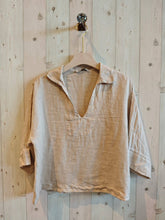 Ref-12104 100% LINEN BLOUSE: CAMEL