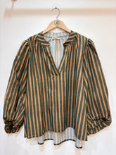 Women's cotton blouse V-neck puff sleeves striped: Violet / STANDARD SIZE (36-42 / S-XL)