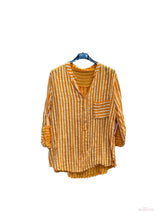 Oversized cotton shirt with striped print: Khaki