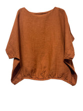 9558 Oversized linen tunic with elasticated hem: BEIGE