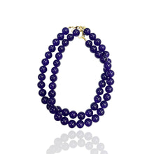 14mm Bead Necklace: Lapis hued  Agate
