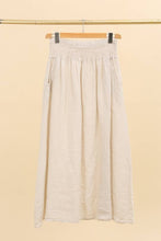 LONG SKIRT WITH SMOCKED WAIST AND POCKETS 100% LINEN: Almond green / One size