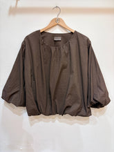 Women's cotton blouse round neck puff sleeves: Chocolat / TAILLE STANDARD (36-42 / S-XL)