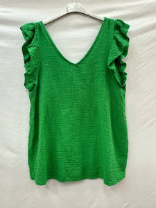 Cotton Gauze Flutter Sleeve Top One Size