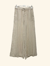 Wide 100% linen striped trousers Art 9925: Brown