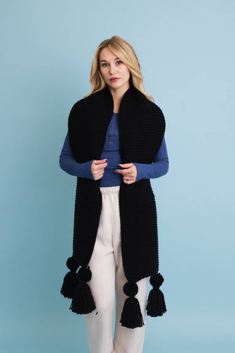 Knit Scarf with Poms : Black