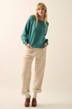 Solid Round Neck Raglan Sleeve Sweater: L / TAUPE