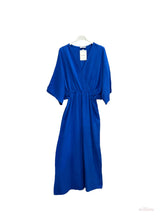 Empire cotton gauze double-breasted long dress #5142A: Navy