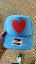 Happy Heart Trucker Hat: Cool blue + yellow