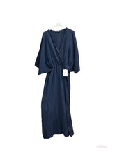 Empire cotton gauze double-breasted long dress #5142A: Navy