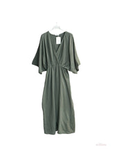 Empire cotton gauze double-breasted long dress #5142A: Khaki