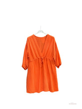 Belted cotton gauze short dress: Camel