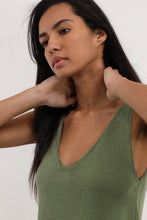 COTTON V-NECK TANK TOP: Dark beige / One size