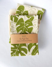 Monstera Tea Towel, Handprinted Towel, House Plant Print: Moss on Natural