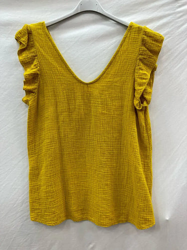 Cotton Gauze Flutter Sleeve Top One Size